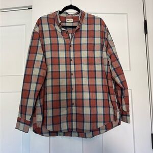 Haggar Men's Casual Long Sleeve Button Up Plaid Shirt - Red/Orange and Navy XL